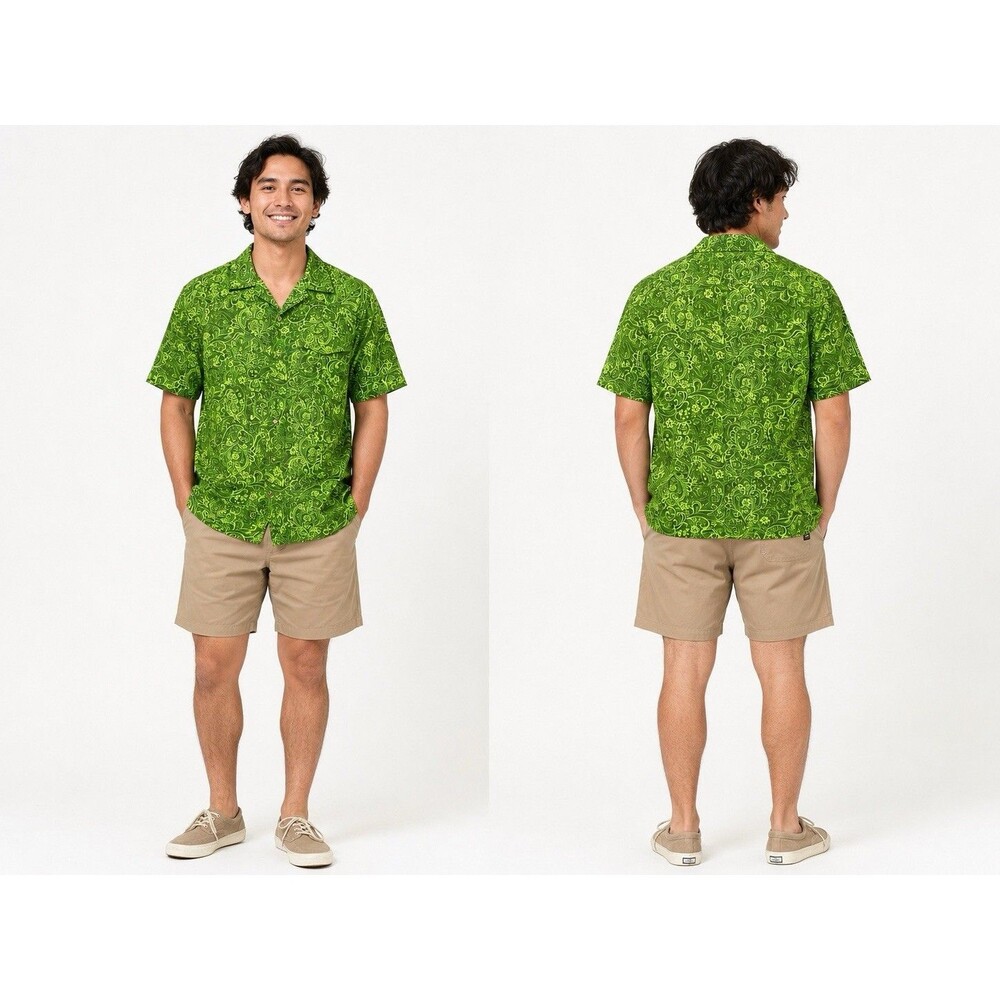 Vintage Andrade Honolulu Hawaiian Shirt Green Paisley Fabric Buttons Made Hawaii